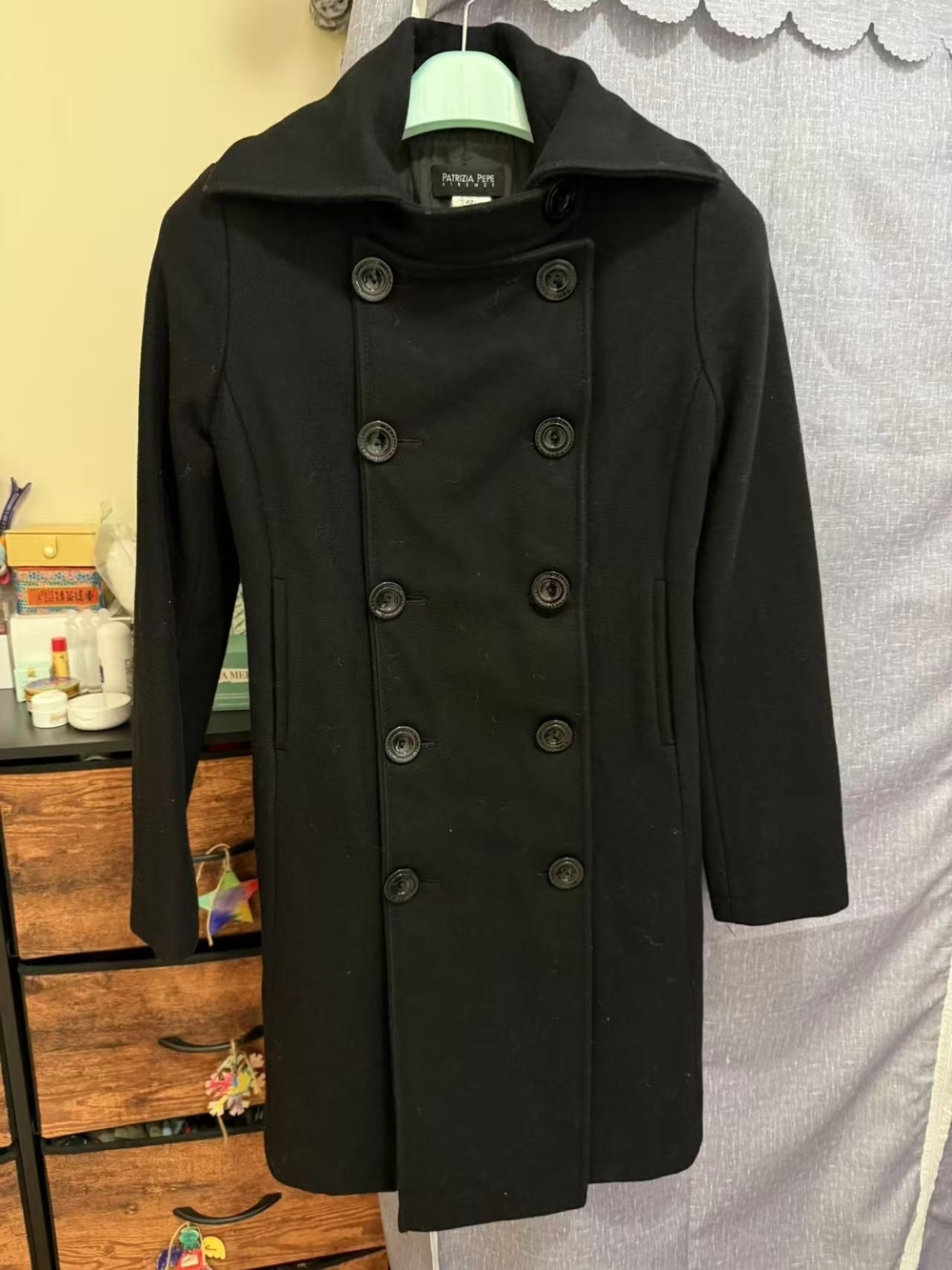 Patrizia Pepe Black Double-Breasted Pea Coat